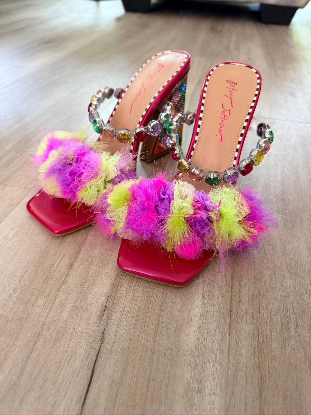 Betsey Johnson Attica Gem Embellished Slide Heels size 10 brand new